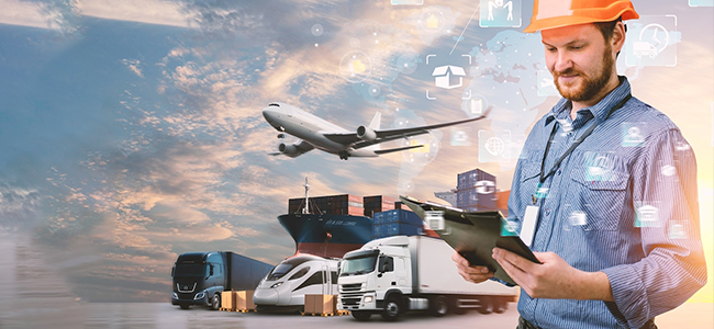 Transport collage showcasing operations of logistics companies in UAE.